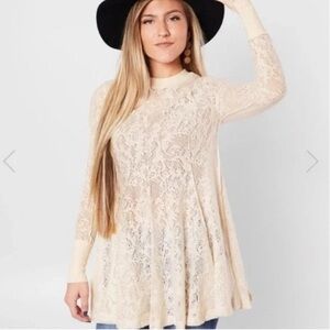 Free People Ivory Lace Knit Top